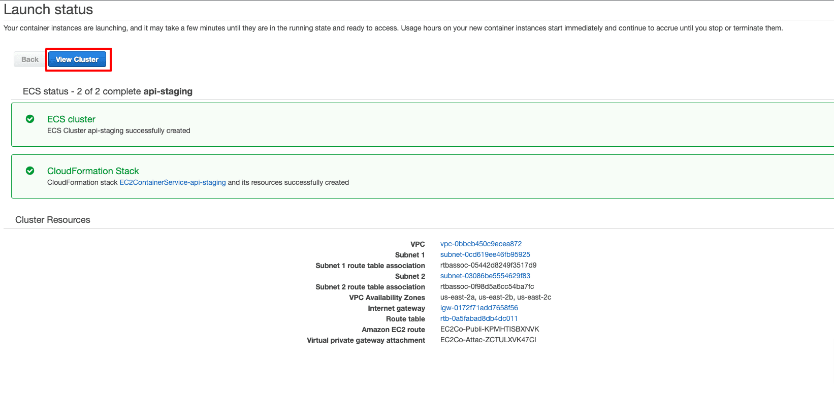 AWS ECS Cluster Creation