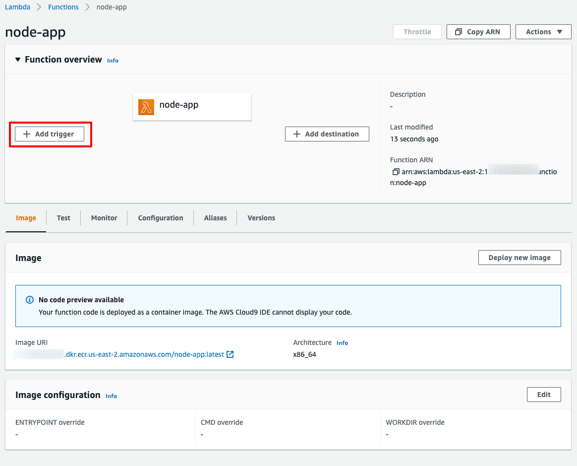 Add trigger to AWS Lambda Function