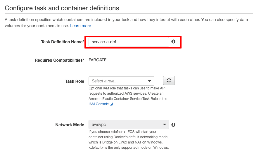 AWS ECS Task Definition Configuration