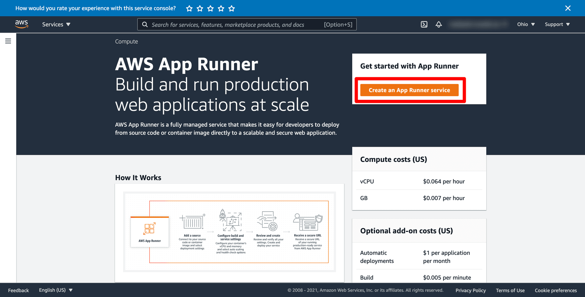 Create an AWS App Runner service