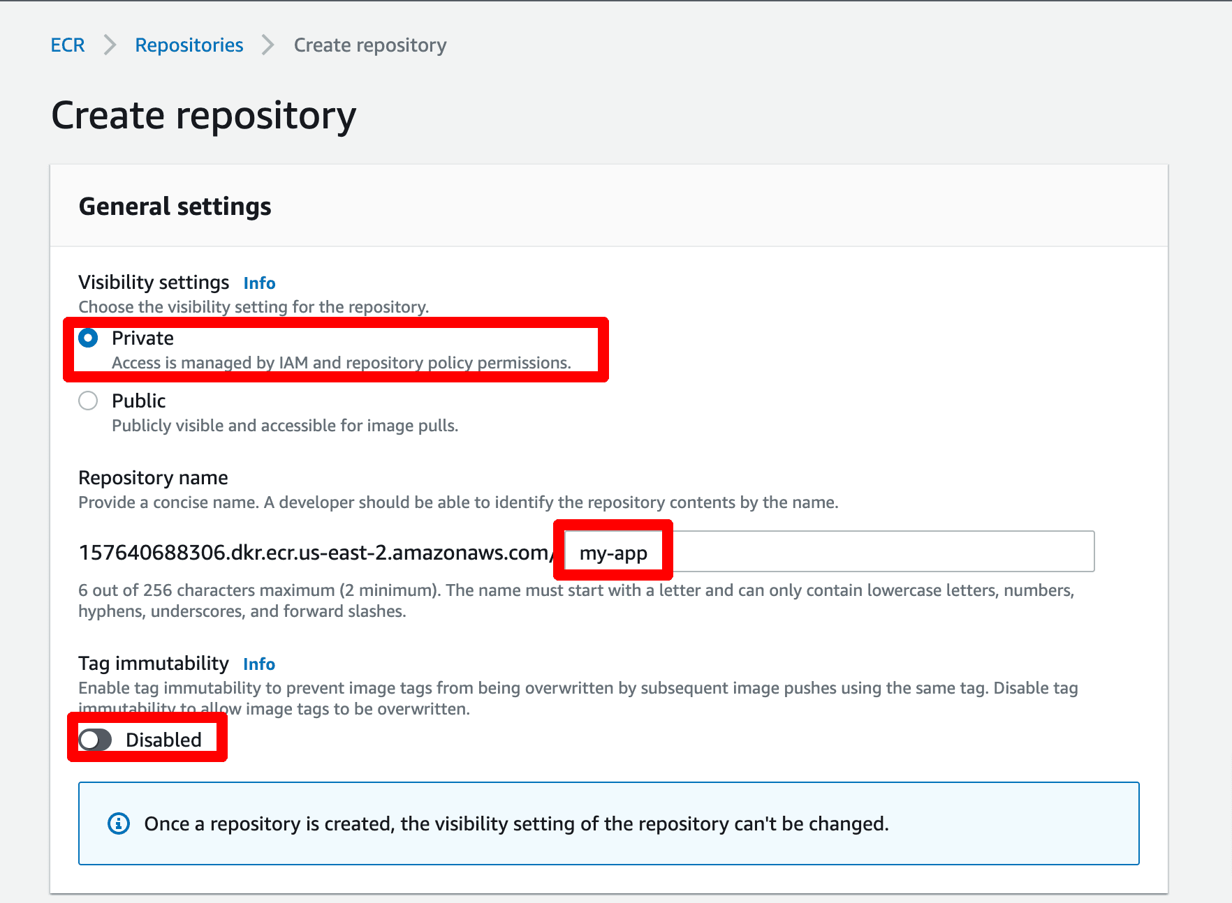 Create new AWS ECR repository