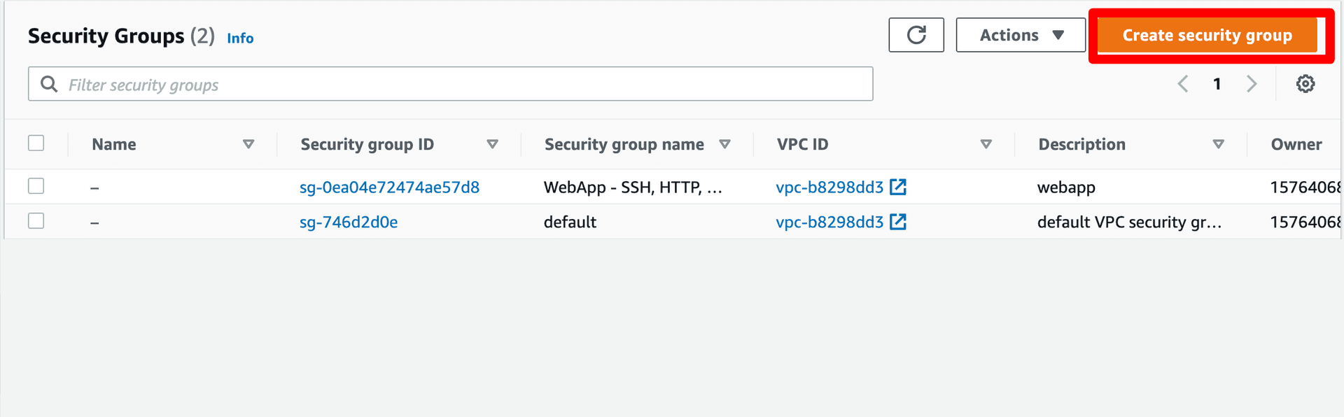 Create AWS Security Group from EC2