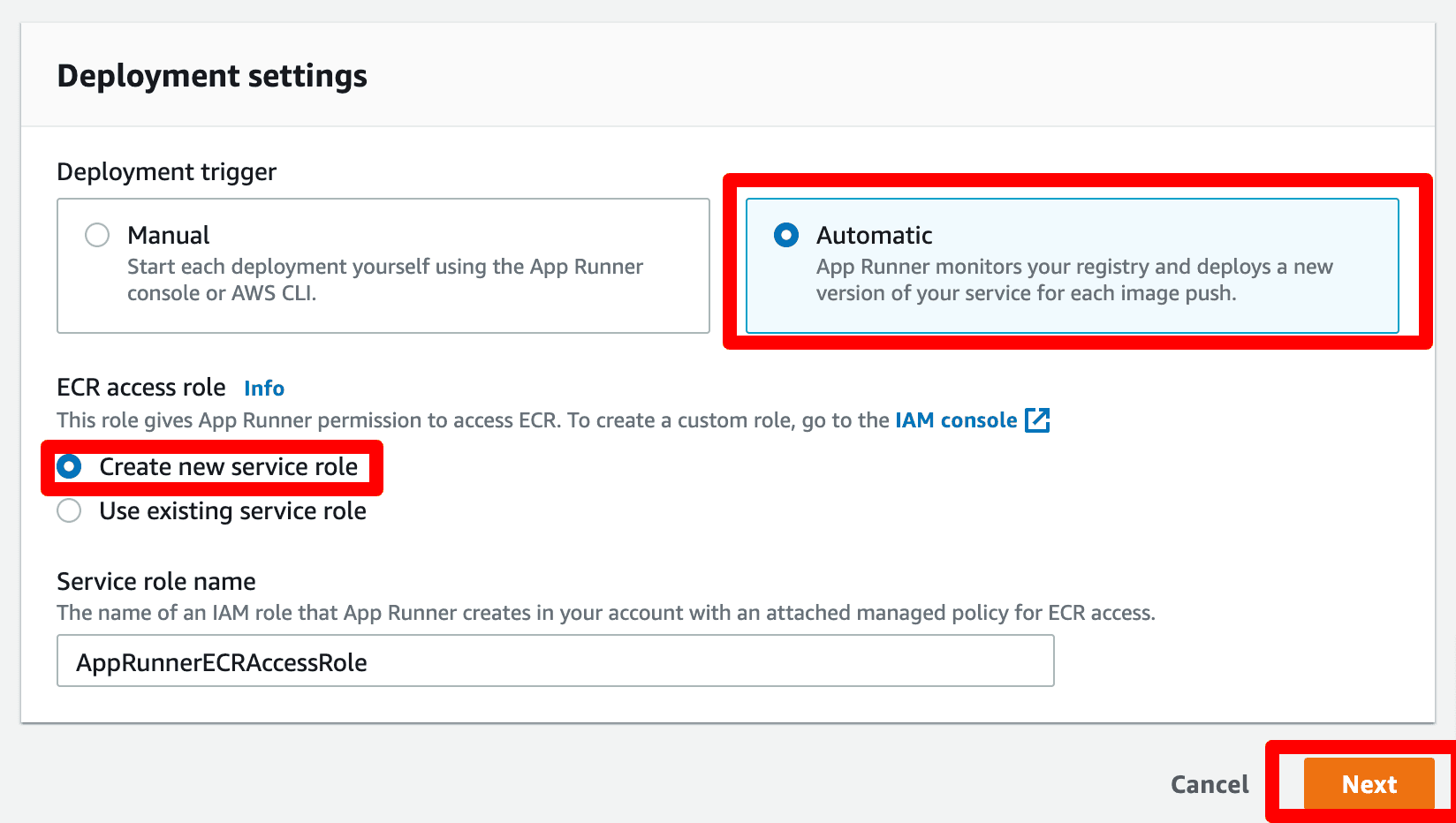 AWS App Runner configure settings