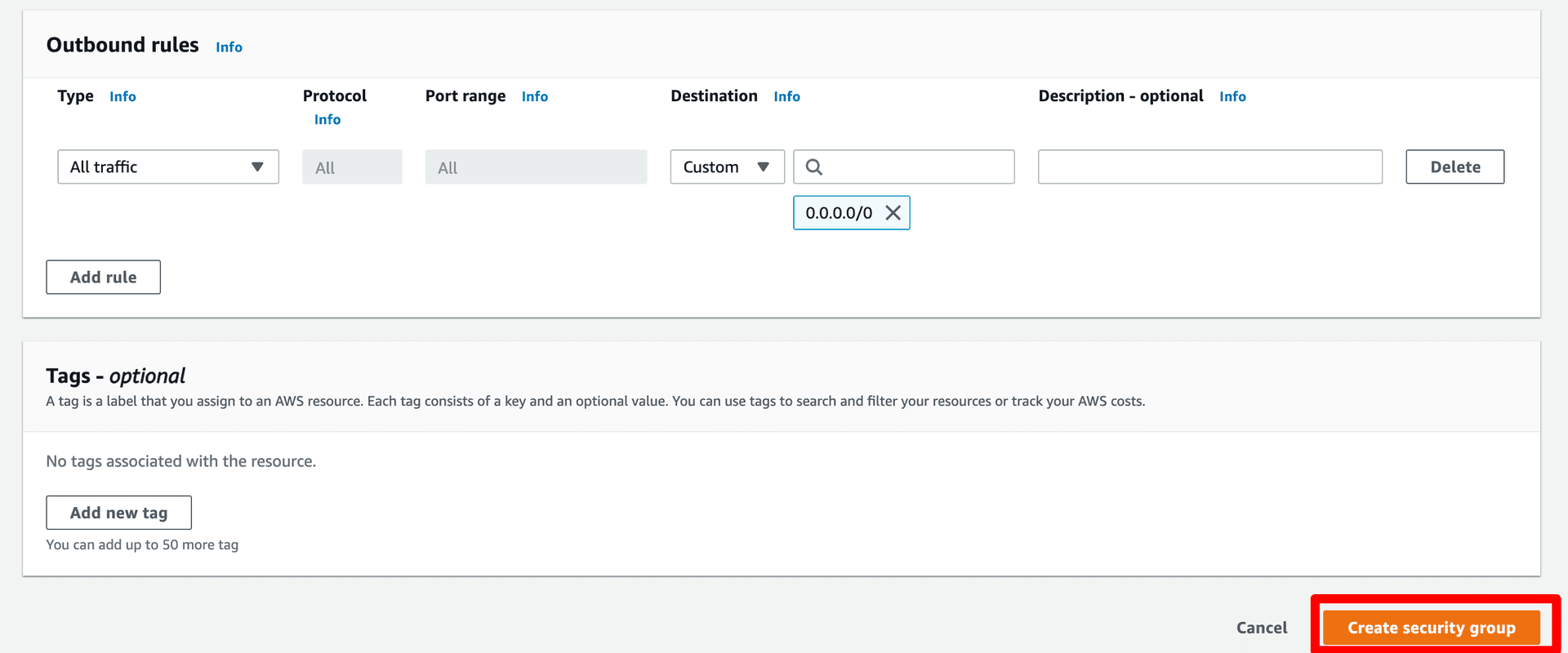 Outbound rules in AWS Security Group